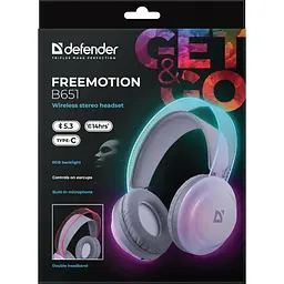Бездротові навушники Defender FreeMotion B651 Bluetooth+3,5мм+USB-C, RGB Білий - мініатюра 6