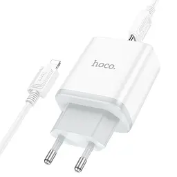 Сітчастий зарядний пристрій з кабелем HOCO C105A Stage dual port PD20W+QC3.0 charger set (C to iP)(EU) білий