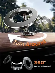 Магнітний автотримач для телефону LISEN 2E785 з підтримкою MagSafe 360° поворот на панель авто чорний (SKU-096) - мініатюра 4