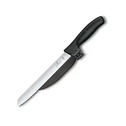 Кухонний ніж Victorinox SwissClassic DUX лезо 21см хвил. з направляючою з чорн. ручкою
