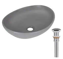 Раковина накладна Qtap Dove, Stone grey, овальна, з донним клапаном QTDOV188SG49783 - мініатюра 1