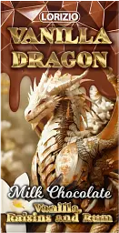 Крафтовий шоколад молочний з родзинками, ваніллю та ромом "VANILLA DRAGON"