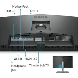 Монітор TFT 27 BenQ PD2725U, IPS, 4K UHD, DHDR400, 2x HDMI, DP, 2x Thunderbolt 3 (USB-C), USB-hub, HAS, кільк. - мініатюра 9