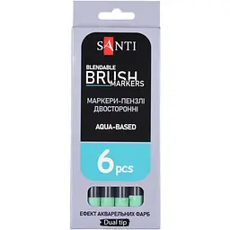 Маркер акварельний Santi Brush Marker SWB-23 зелений двосторонній 6 шт. (391079) - мініатюра 4