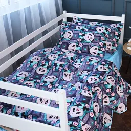 Простирадло Mirson Kids Time 17-0722 Tiny Panda 110х160 см бязь блакитне (2200010688795) - мініатюра 4