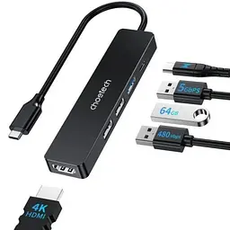 Док-станція USB 3.0 ->HDMI 4K30Hz/USB2.0x2/USB 3.0/USB-C PD 100W 5 in 1 Hub Choetech - мініатюра 2