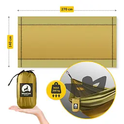 Гамак туристичний Mountain Goat 270 x 140 см з москітною сіткою, одномісний, підвісний Olive (P-5905973403153) - мініатюра 9