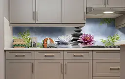 Вініловий кухонний фартух Лотоси та Камені наклейка для кухні ПВХ озеро Природа Сірий Happy Pocket Z181708 - мініатюра 3