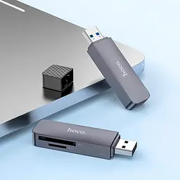 Картридер Hoco HB45 Spirit 2в1 USB 2.0 Micro SD швидкість передачі данних 480 Мбит/с Сірий - мініатюра 4