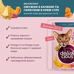 Вологий корм для котів Delickcious Смужки з качкою та гарбузом в крем супі 85 г - мініатюра 3
