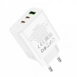 Мережевий зарядний пристрій адаптер HOCO C126A Pure 1 USB/2Type-C, 40 W, підтримка швидкого заряджання PD/QC/FCP/AFC - мініатюра 5