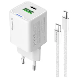 Зарядний пристрій ColorWay C101A GaN Mini 20 Вт PD PPS USB-C + USB-A QC 4.0 + кабель USB-C — USB-C чорний (CW-CHS062PDC-WT) - мініатюра 3