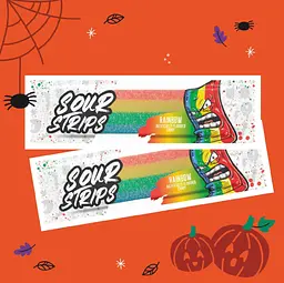 Жувальні цукерки Sour Strips Rainbow Halloween Candy 48шт, 192г - мініатюра 5