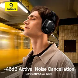 Накладні навушники Baseus Bowie H1s, Noise-Cancellation Wireless Headphones, BT5.4, ANC, 800mAh, 60h, 120h, black - мініатюра 11
