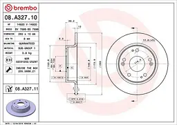 Диск тормозной задний невентилированный Honda Accord VII 02-12г Brembo ( 08.A327.11 )