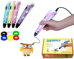 3D ручка з LCD дисплеєм та набором еко пластику для 3D малювання 3D Pen Blue - мініатюра 6