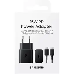 Зарядний пристрій Samsung USB-C 15 Вт чорний + кабель USB-C 1 м (EP-T1510XBEGEU) - мініатюра 2