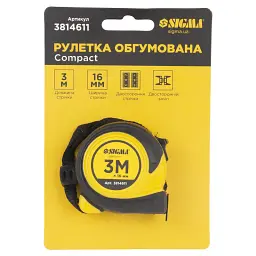 Рулетка обгумована Compact двостороннє полотно/зачіп 3м×16мм SIGMA (3814611) - мініатюра 7