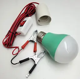 Світлодіодна LED-лампа 12 V 5 W лампочка знімна з патроном E27 кемпінгова на дроті із затискачами (крокодилами) та вимикачем UKC