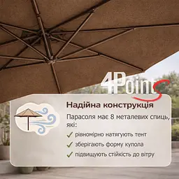 Садова парасоля 4Points Sunny регульована, з нахилом, 3 м, 8 спиць - мініатюра 6