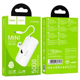 Акумулятор зовнішній із вбудованим кабелем Hoco J116 Pro Pocket Lightning вихід 5000mAh - мініатюра 7