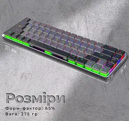 Клавіатура ігрова бездротова механічна GamePro MK-122R 2.4G Wireless Red Swich Low Profile Dark Gray - мініатюра 9