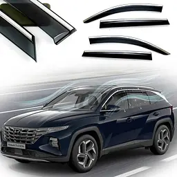 Дефлектори вікон вітровики Benke для Hyundai Tucson (NX4) 2021- Long Хром Молдинг Із Нержавіючої Сталі 3D (BHYTS2123-W/S)