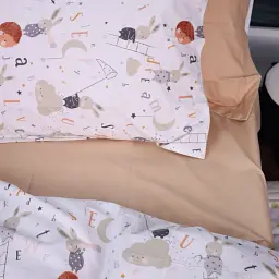 Простирадло на гумці MirSon Poplin Line Kids 06 Rabbit Alphabet 100х200 см темно-бежеве (2200009716959) - мініатюра 4