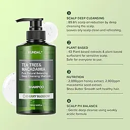 Шампунь для волосся Kundal Tea Tree & Macadamia Deep Cleansing Shampoo Cherry Blossom проти лупи з ароматом вишневого цвіту натуральний 500 мл - мініатюра 2