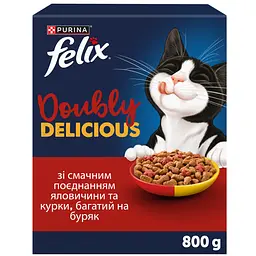 Сухий корм Felix Doubly Delicious для дорослих котів з яловичиною, куркою та буряком 800 г