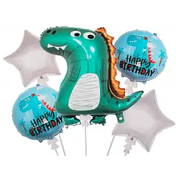 Фольгована кулька JS Balloon фігура "Dino party" 5 шт наповнення повітрям або гелієм для тематичних вечірок Різнокольоровий