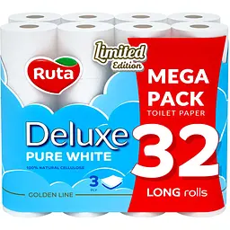Папір туалетний Ruta Pure White Deluxe 32 рул 3 шари білий