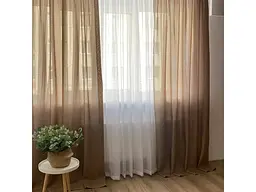 Легкі лляні штори кавового кольору 2шт. 150х270 з білим шифоновим тюлем 400х270, на тасьмі ALBO pbe0052630 - мініатюра 3