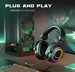 Игровые наушники с микрофоном Fifine H-6B RGB USB 7.1 Black - мініатюра 6