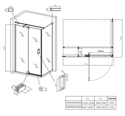 Душова кабіна без піддону Koer SR SC02-100x80x200-TR-01 прозоре скло Easy Clean 8 мм, хром KR5355, Універсальна, прозорий, хром - мініатюра 8