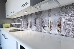 Кухонний фартух Зимова Арка для кухні наклейка під цеглу сніг колони Сірий 60х250 см Happy Pocket Z180441