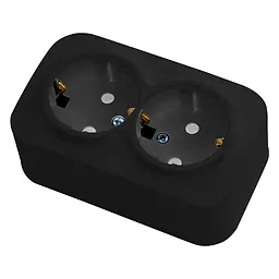 Розетка HOROZ ELECTRIC Eva, подвійна накладна з заземленням, чорна