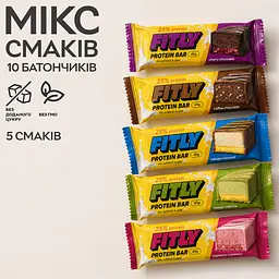 Мікс протеїнових батончиків Protein Bar 25% No Added Sugar, 10*45 грам MIX Fitly vit0004603 - мініатюра 2