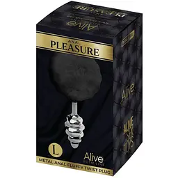 Металева анальна пробка Alive Fluffy Twist Plug L Кролячий хвостик - мініатюра 3