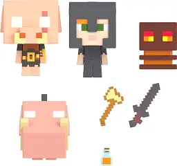 Набір фігурок Майнкрафт Вогненна битва в Нижньому світі Mattel Minecraft Mob Head Minis Nether Fire Battle 4 фігурки 5 см і аксесуари (SKU-238) - мініатюра 5