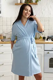 Халат - кімоно для вагітних та годуючих мам з бавовняного трикотажу Violet S (44) Юла Мама Блакитний