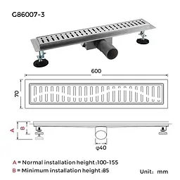 Душовий канал Gappo G86007-3 70x600 мм нержавіюча сталь - мініатюра 6