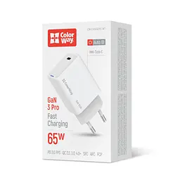 Зарядний пристрій ColorWay GaN Mini 65 Вт порт PD PPS USB-C білий (CW-CHS049PD-WT) - мініатюра 7