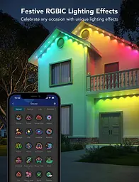 Govee Гірлянда Smart LED H705A Permanent Outdoor Lights, RGBIC, IP67, 30м, кабель прозорий - мініатюра 9
