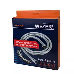 Душовий шланг, розтяжний 160-220 см хром Wezer WKR-006, Хром - мініатюра 2