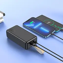 Зовнішній акумулятор Hoco J87B Tacker power bank 30000mAh 3 виходи чорний - мініатюра 4