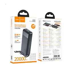Зовнішній аккумулятор HOCO J163A Wonderful power bank with 4 cables(20000mAh) Чорний - мініатюра 2