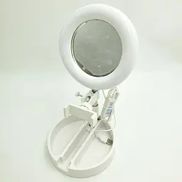 Кільцева LED лампа з тримачем телефону та дзеркалом настільна для блогерів та візажистів 16см RING LIGHT G3 білий - мініатюра 4
