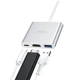 Перехідник Type-C На USB 3.0 + HDMI концентратор перехідник HOCO HB14