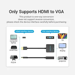Перехідник HDMI M VGA F, 1080P 60Hz, 3,5мм Micro USB (F) powered, кабель 0,15м Vention чорний - мініатюра 5